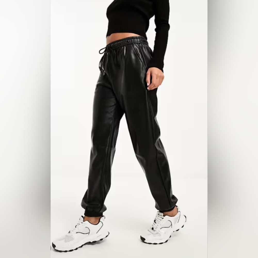 Black Vegan Leather Baggy Jogger Pants-  7 For All Mankind